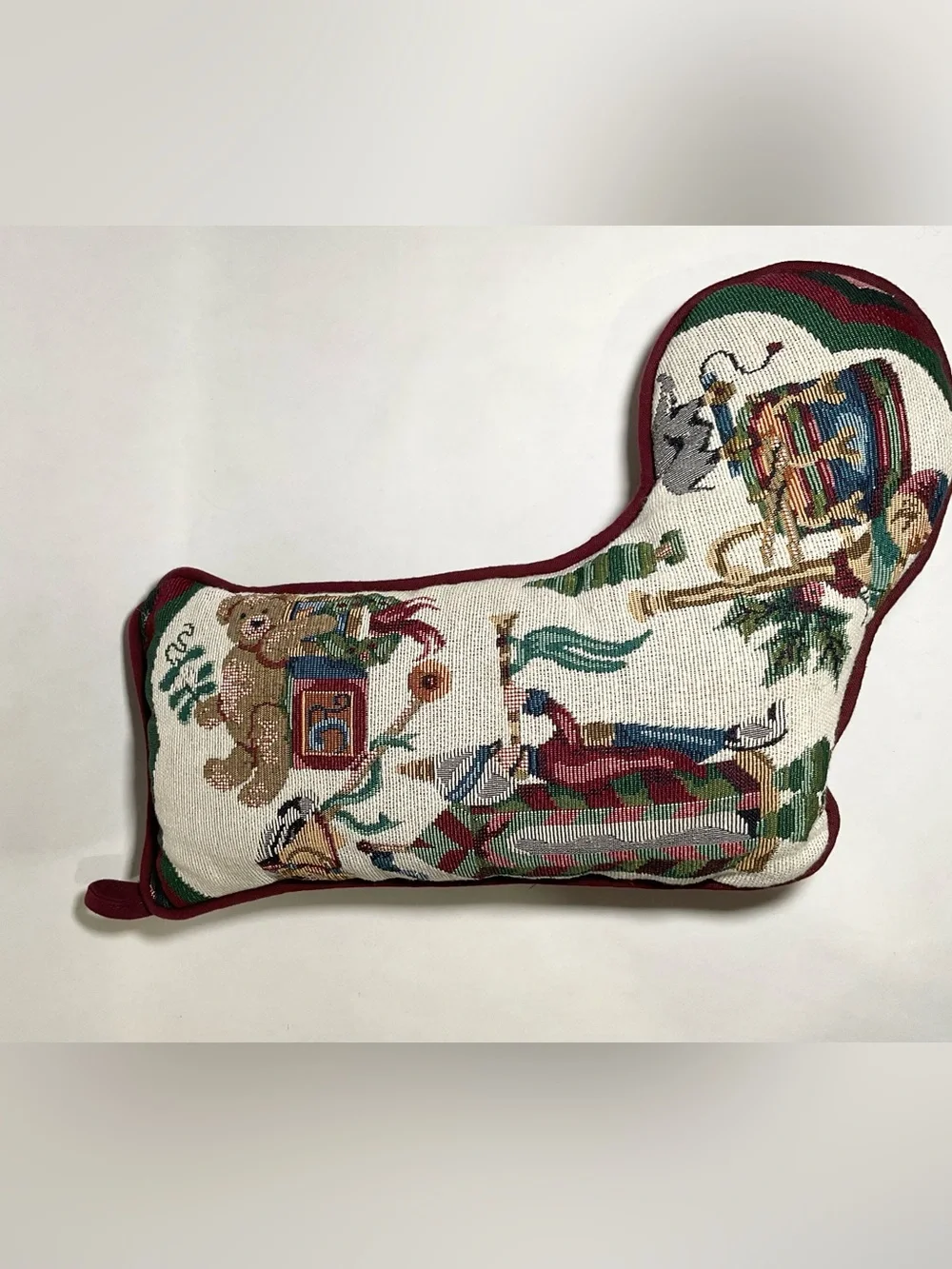 Vtg Needlepoint Christmas Stocking Accent Pillow Stuffed